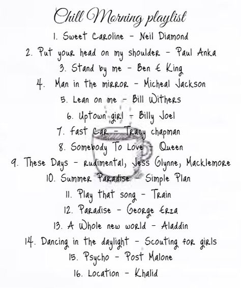 Morning playlist Morning Playlist, Bill Withers, Lean On Me, Sweet Caroline, Kings Man, Jackson 5, Somebody To Love, Billy Joel, Girls Life