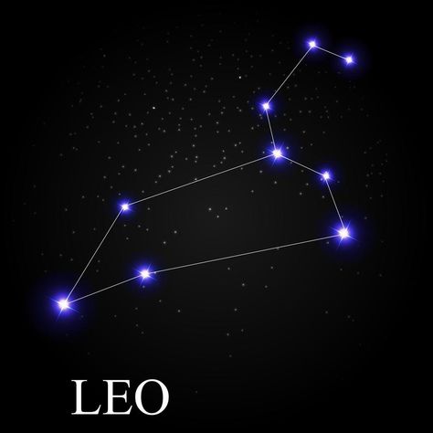 Leo Zodiac Sign with Beautiful Bright Stars on the Background of Cosmic Sky Vector Illustration Sky Vector, Zodiac Sign Leo, Leo Star Sign, Star Symbol, Leo Star, Leo Zodiac Sign, Zodiac Signs Leo, Leo Zodiac, Bright Stars