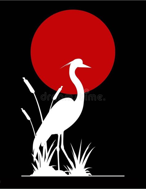 Silhouette Art Stencils, Red Moon Background, Silhouette Art Ideas, Silhouette Art Painting, Heron Silhouette, Animal Stencil Art, Bird Silhouette Art, Moon Background, Line Tattoo Ideas