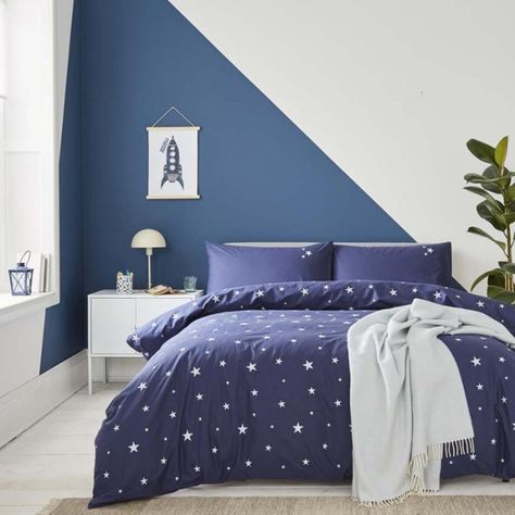 Blue Bed Linen, Childrens Bed, Blue Boys Bedroom, Blue Linen Bedding, Childrens Bedroom Furniture, Organic Cotton Bedding, Boy Bedroom Design, Embroidered Stars, Blue Duvet