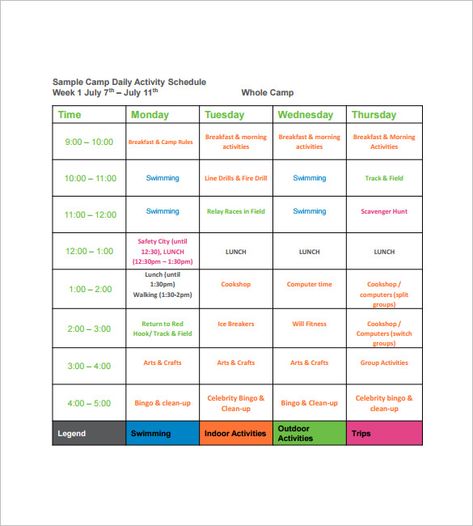 Camp Schedule Templates – 9+ Free Word, Excel, PDF Formt Download! | Free & Premium Templates Camp Schedule Template, Summer Camp Schedule Template, Camping Itinerary, Camp Organization, Camp Schedule, Activity Schedule, Camp Director, Schedule Ideas, Simple Business Plan Template