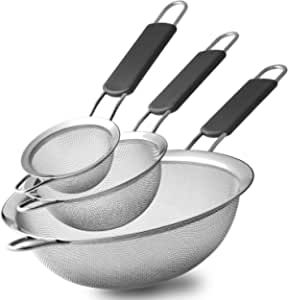 Amazon.com: Stainless Steel Fine Mesh Strainers, Set of 3 Sizes Strainer for Kitchen, Wire Sieve with Insulated Handle Kitchen Strainer, Baking Tools Colander, Food Preparation, Flour Sifter, Rice, Pasta Strainer: Home & Kitchen Pasta Strainer, Pasta Rice, Kitchen Strainer, Flour Sifter, Fine Mesh Strainer, Food Strainer, Mesh Strainer, Steel Mesh, Kitchen Handles