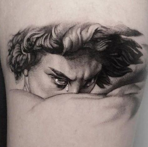 Tear Tattoo, Angel Tattoo Meaning, Fallen Angel Tattoo, A Fallen Angel, Left Arm Tattoos, Glowing Embers, Rising From The Ashes, Lion Head Tattoos, Statue Tattoo