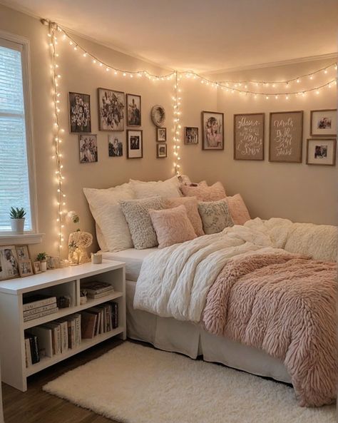 Cute Light Pink Room Ideas, Small Bedroom Large Window, Room Inspo Small Bedroom Aesthetic, Pink And Grey Teenage Girl Bedroom, Asthetic Rooms Girl Pastel, Cozy Bedroom For Teenage Girl, Calming Room Colors Bedroom Ideas, Bedroom Ideas For Very Small Rooms, Elegant Teen Bedroom