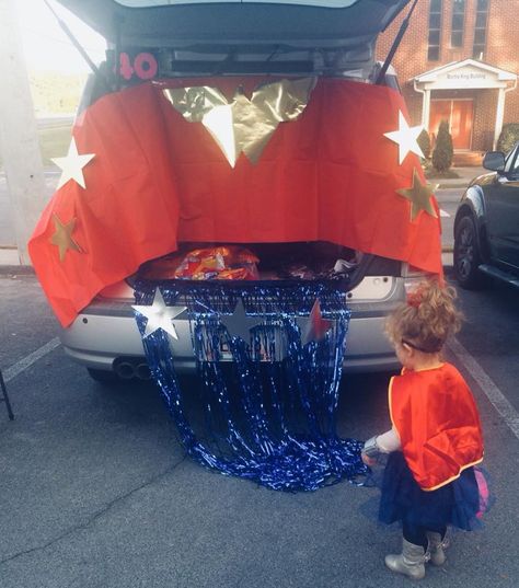 My trunk or treat wonder woman! Wonder Woman Trunk Or Treat, Trunk Or Treat Ideas, Kid Snacks, Treat Ideas, Trunk Or Treat, Church Ideas, Kids Snacks, Plant Lady, Halloween Treats