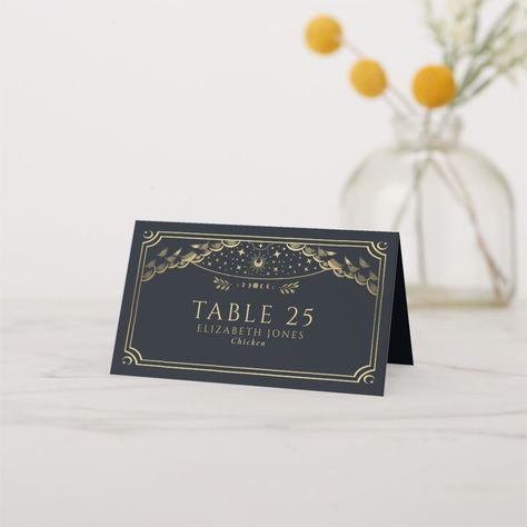 Elegant Gold and Navy Gothic Tarot Card Wedding Table Placement Cards Wedding, Tarot Card Wedding, Table Placement Cards, Wedding Table Placement, Gothic Wedding Theme, Table Placement, Placement Cards, Modern Wedding Design, Tarot Card Design