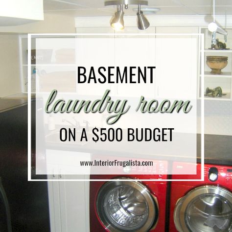 How we turned a dark and dreary laundry area into a gorgeous basement laundry room for under $500 with discontinued, clearance, and salvaged products. Basement Laundry Room Ideas Unfinished Diy, Cheap Basement Laundry Room Makeover Diy, Update Basement Laundry Room, How To Make A Basement Laundry Room Look Nice, Finish Laundry Room In Basement, Basement Laundry Area, Unfinished Basement Laundry, Laundry Room Counter, Basement Laundry Room Makeover