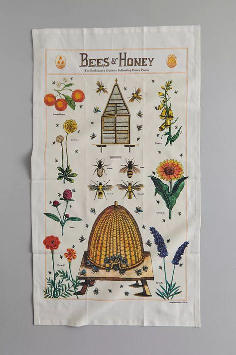 Bee + Honey Dish Towel | AnthroLiving Different Types Of Bees, Honey Images, Types Of Bees, Cottagecore Room Decor, Red Oak Wood, Vintage Bee, Reference Chart, Bohemian Tapestry, Save The Bees