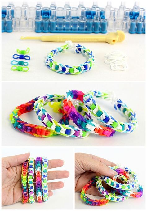 Comment fabriquer un bracelet élastique ? Beads Video, Crazy Loom, Rainbow Loom Bracelets Easy, Fun Loom, Loom Love, Rainbow Loom Bracelet, Rainbow Looms, Rubber Band Crafts, Rainbow Loom Creations