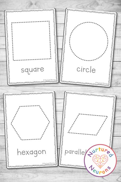 Help your little learners develop their shape knowledge and pencil control with these simple shape tracing flashcards. There's 18 2D shapes to trace included in the pack - and there's black and white and color versions. Grab them and many other activities over at Nurtured Neurons! #shapes #tracing #pencilskills #preschool #preschoolmath #earlymath #kindergarten #flashcards #mathcenters Trace Shapes Preschool Free Printable, Shape Tracing Preschool, Kindergarten Flashcards, Shapes Tracing, Pencil Skills, Shape Tracing, Prewriting Skills, Shapes Flashcards, Pencil Control