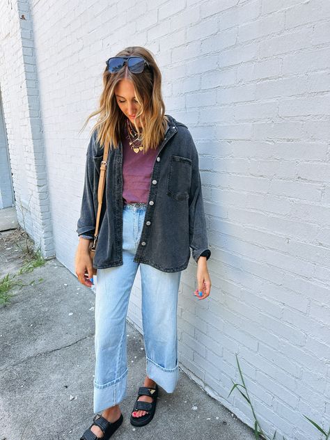 Outfit With Oversized Button Up, Button Down Over Dress Outfit, Large T Shirt Outfit, Teachers Outfits Elementary, Hippie Mom Style, Summer Jacket Outfit, September Outfits Casual, Grandma Style Outfits, Comfy Casual Fall Outfits