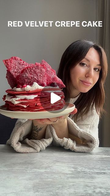 Lera on Instagram: "RED VELVET CREPE CAKE 🍒💄 since now it’s my favorite & i wanna marry myself because i made this beaut 🌱vegan 🌱gluten free the dough: 300g (1+1/2 cup) soy milk 240g (2 cups) gluten free flour (mine was rice based) 1 tbsp cocoa powder 1 tbsp cornstarch 3 tbsp neutral oil pinch of salt sugar/sweetener of choice (to taste) red food coloring 1.mix all wet ingredients, then add all the dry ingredients, ‘mix well. consistency could depends of type of your flour, add more milk of flour if neeed. 2.let chill for about 15 mins 3. bake crepes on high heated pan on both sides the filling: 300g (around 1.2 cups) vegan cream cheese 150g vegan heavy cream icing sugar to taste vanilla extract mix everything using whisk cherries: this were mixed cherries with cornstarch, Heavy Cream Icing, Marry Myself, Vegan Heavy Cream, Cream Icing, Vegan Cream, Crepe Cake, Vegan Cream Cheese, Red Food Coloring, Icing Sugar