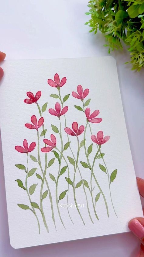 Easy Watercolor Background Ideas, How To Paint Small Flowers, Cute Watercolor Paintings Easy Aesthetic, Simple Flower Painting Acrylics Easy, Beginner Painting Ideas Easy Simple Step By Step, Flower Drawing Tutorials For Beginners, Easy Paint Flowers, Watercolor Art For Beginners Flowers, Easy Flower Paintings For Beginners