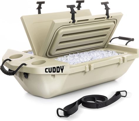 The Cuddy Floating Cooler is the perfect way to keep your food and drinks cold and fresh on your next outdoor adventure. This durable and versatile cooler can be used in and out of the water, making it perfect for boating, fishing, camping, and more. The Cuddy Floating Cooler has a spacious interior that can hold up to 40 quarts of food and drinks, and a built-in drain plug for easy cleaning. Floating Cooler, Coolest Cooler, Float Trip, Ice Chest, Sports Camp, Shell Design, Outdoor Accessories, Outdoor Fun, Camping Gear