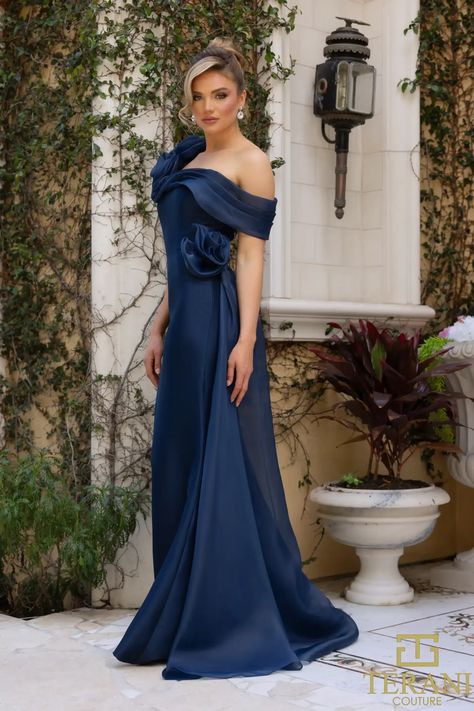 242M3342 Stretch Mikado Off-Shoulder Asymmetric Dress Filipiniana Wedding Dress, Bride Party Dress, Filipiniana Wedding, Mikado Fabric, Off Shoulder Gown, Bridal Jumpsuit, Terani Couture, Asymmetric Neckline, Couture Mode