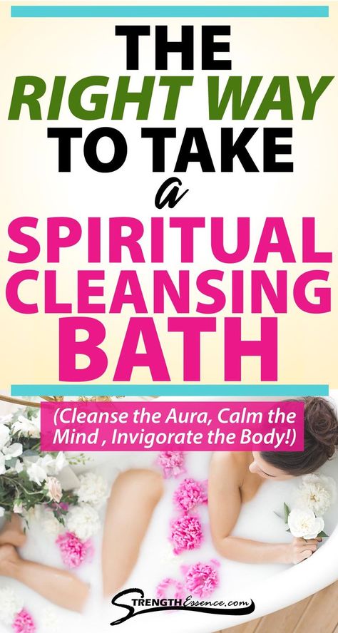 woman taking a spiritual bath with the right way to take a spiritual cleansing bath (cleanse the aura, calm the mind, invigorate the body!) text overlay Spiritual Cleansing Bath, Cleansing Bath, Epsom Salt Bath, Spiritual Bath, Aura Cleansing, Wealth Dna Code, Dna Code, Ritual Bath, Spiritual Cleansing