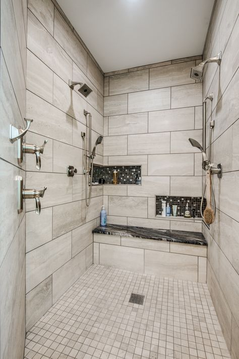 Small Shower With Two Shower Heads, Bathroom With Double Shower Heads, Large Shower Two Shower Heads, Walk In Shower 2 Shower Heads, Walk In Shower Ideas With 2 Shower Heads, Walk In Shower No Door Two Shower Heads, Shower Dual Shower Heads, Multihead Shower Master Bath, Showers With Dual Heads