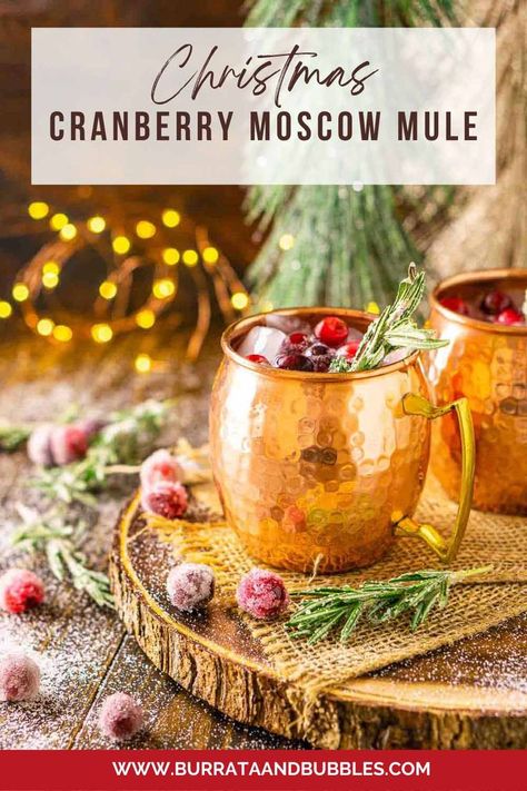 This Christmas cranberry Moscow mule is the festive holiday cocktail you'll want to sip on all season long. Made with cranberry juice and a spiced cranberry simple syrup, this Christmas mule is loaded with holiday flavor. Plus, you can make a pitcher for all your holiday parties. Everyone will love this cranberry Moscow mule! Holiday Mule, Cranberry Mule, Holiday Mules, Cranberry Moscow Mule, Cranberry Simple Syrup, Best Christmas Cocktails, Festive Holiday Cocktails, Christmas Cranberry, Delicious Christmas Desserts