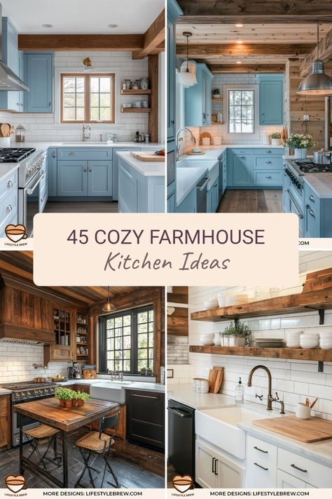 Transform your home with these 45 cozy farmhouse kitchen ideas that bring together rustic details and warm aesthetics. Discover how vintage accents, distressed wood cabinetry, and charming decor can create a welcoming atmosphere perfectly suited for family gatherings. From farmhouse sinks to shiplap walls, each idea will inspire you to instantly enhance your kitchen space. Elevate your cooking and dining experience with curated designs that fit any budget and style, making your kitchen the heart of your home. Country Kitchen Ideas On A Budget, Modern Farmhouse Kitchen Remodel Ideas, Shiplap Farmhouse Kitchen, Kitchen Redo Ideas Farmhouse, Diy Farmhouse Kitchen Ideas, Old Kitchen Ideas Farmhouse Style, Small Country Kitchen Designs, Traditional Farmhouse Kitchen Ideas, Kitchen Design Country Farmhouse Style