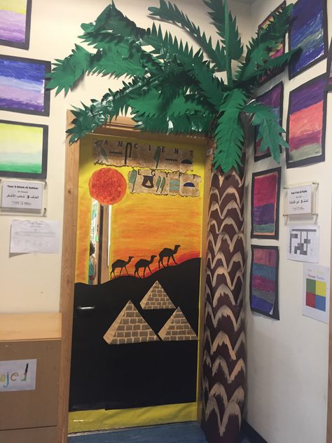 Egypt Decorations Classroom, Egypt Vbs Decorations, Ancient Egypt Display, Egypt Display, Egypt Decorations, Egypt Vbs, Class Door Decorations, Ancient Egypt Projects, Egypt Crafts