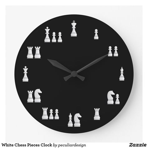 White Chess Pieces Clock Chess Decoration, Chess Pieces Design, White Chess Pieces, Disco Pare, Chess Clock, Chess Tactics, Chess Gifts, Vintage Wall Clock, Square Wall Clock