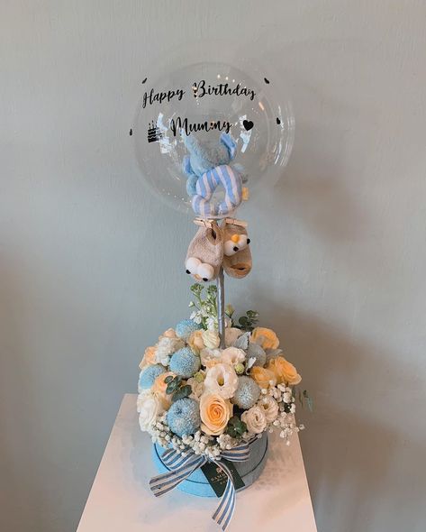 Baby Boy Flowers Bouquet, Baby Boy Flower Arrangements, Baby Boy Flowers, Blue Flower Arrangements, Bloom Box, Bespoke Boxes, Celebrate Birthday, Boy Baptism, Flower Box