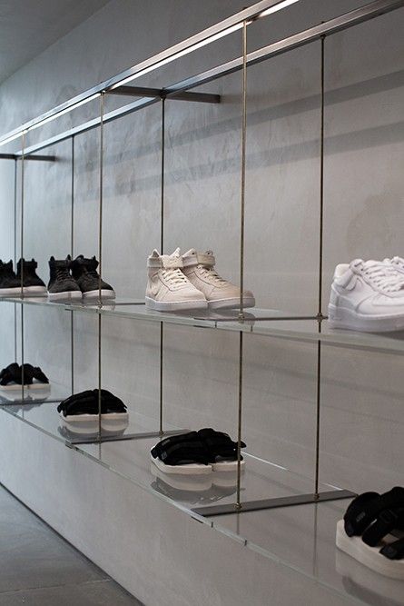 Sneaker Wall, Shoe Store Design, Lamp Shop, John Elliott, Retail Store Design, Sneaker Stores, Boutique Interior, Retail Interior, Shoe Display