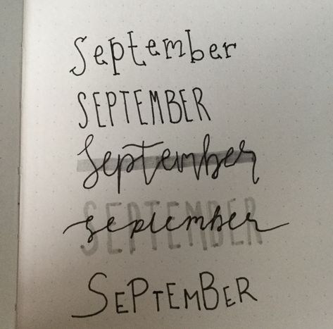 Journal Headings, September Title, Bullet Journal Headings, Headers Ideas, Month Headers, Hand Lettering Alphabet Fonts, Title Ideas, September Calendar, Alphabet Fonts