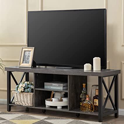 (paid link) GAZHOME TV Stand for TV up to 55 Inches, TV Cabinet with Open Storage, TV Console Unit with Shelving for Living Room, Entertainment Room, Industrial, Grey Tv Console Unit, Stand For Tv, Console Unit, Farmhouse Tv Stand, Wooden Tv Stands, Console Tv, Tv Stand Console, Living Room Entertainment, Media Furniture