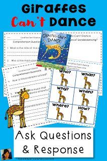 Giraffes Can't Dance Questions and Comprehension will help students with activities to understand plot with comprehension questions, games, vocabulary, grammar, fluency, phonics, comprehension strategies, sequencing, writing, and a comprehension test with answer key! Giraffes Can't Dance Questions and Comprehension is great for guided reading or whole group! Giraffes Can't Dance Questions and Comprehension was written by Giles Andreae and must be purchased separately. Giraffes Cant Dance Activities, Talk 4 Writing, Text To World, Giraffes Cant Dance, Dance Books, Text To Self, Primary Writing, Reading Stations, Grammar Activities