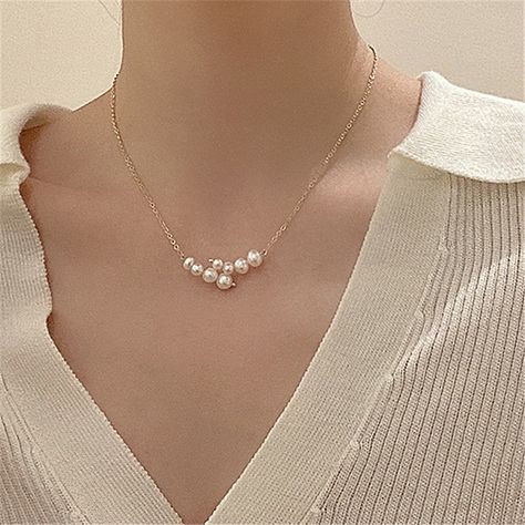 Natural freshwater pearl necklace, Cluster layering necklace, Minimalist pearl necklace, Crossover necklace, Wedding bridal pearl necklace by WithHerNYC on Etsy Unique Pearl Necklace, Collarbone Necklace, Minimalist Ear Cuff, Floating Pearl Necklace, Bridal Pearl Necklace, Pearl Necklace Designs, Sparkle Necklace, Baroque Pearl Earrings, Baroque Pearl Necklace