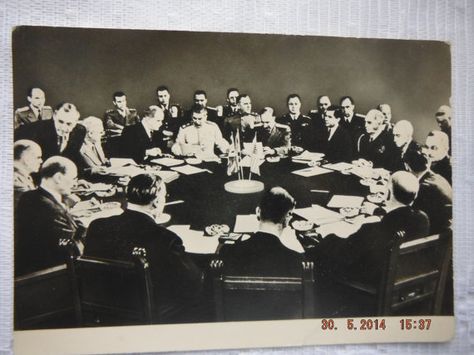 PostcardReal PhotoPotsdam agreement Stalin  by CardsTimeMachine Potsdam Conference, At The Table, Vintage Postcards, The Table, Real Photos, Germany, History, Clothes, Potsdam