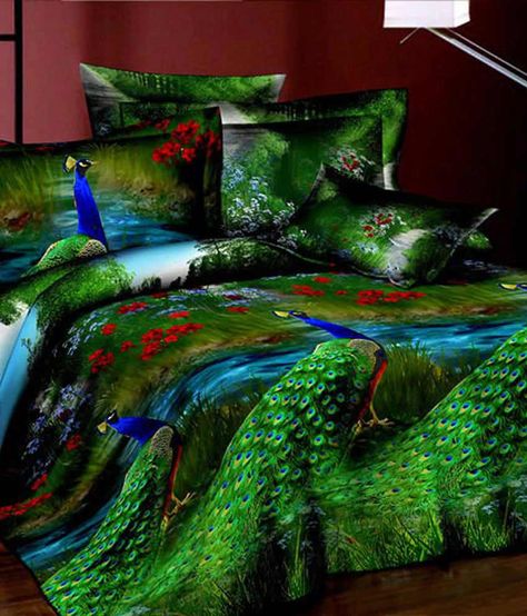 Peacock Bedroom, Peacock Bedding, Printed Bedsheets, Designer Bed Sheets, Painted Beds, 3d Bedding Sets, 3d Bedding, Queen Size Duvet Covers, Bed Comforter Sets