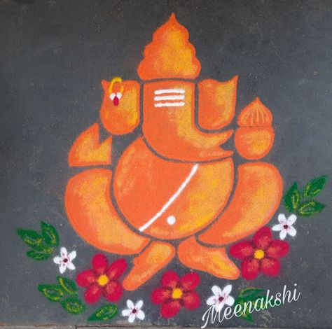 Ganpati Rangoli For Competition, Ganesha Rangoli Design Simple, Ganapati Painting, Ganpati Design, Bappa Rangoli, Ganesh Chaturthi Rangoli, Ganpati Art, Rangoli Competition, Rangoli Drawing