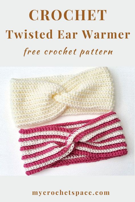 Check out this easy crochet pattern for creating ribbed ear warmers! You can choose to make them in a single, solid color or mix it up with two contrasting colors. These ear warmers are perfect for those last-minute gifts as they work up really fast. There's a free crochet pattern for the headband available on the blog. Crochet Ear Warmer Headband, Crochet Craft Fair, Crochet Ear Warmer Pattern, Chunky Crochet Hat, Crochet Headband Free, Crochet Baby Projects, Crochet Headband Pattern Free, Crochet Headbands, Crochet Snowman