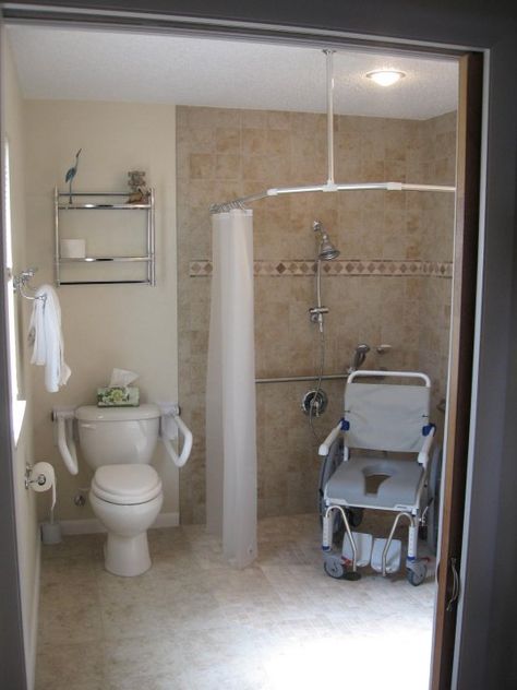 smallest size for an ada compliant home bathroom with shower | Handicap Bathroom, ADA Bathroom, bathroom remodel Wheel Chair Accessible Showers, Wheelchair Accessible Shower, Design Small Kitchen, Small Kitchen Designs, Accessible Bathroom Design, Disabled Bathroom, Ada Bathroom, Wheelchairs Design, Toilette Design