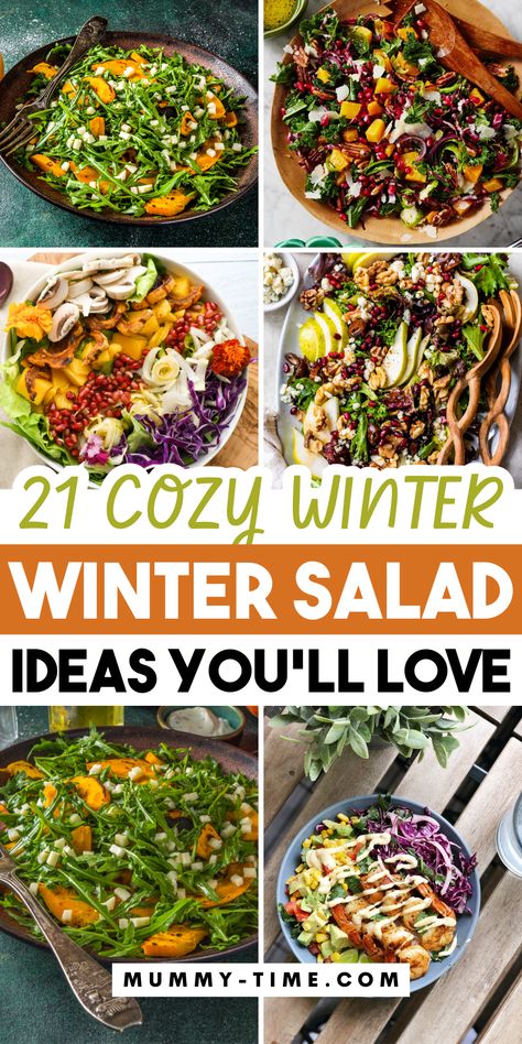 Looking for fresh winter salad ideas? 🥗🍊 These winter harvest salads are full of seasonal flavors, from roasted root vegetables to tangy citrus! Healthy and delicious, they make the perfect addition to your winter meals. Save this pin for your winter recipe collection! 📌❄️ Salad Recipes No Cheese, Salads For New Years Eve Dinner, Weekly Salad Recipes, Hearty Dinner Salads Meals, Vegetarian Winter Salad, Football Salad Recipes, Easy Tasty Salads, Winter Salad With Chicken, Healthy Salad Meals