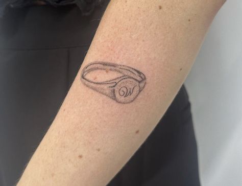 Signet Ring Tattoo, Ring Tattoo, Custom Signet Ring, London Tattoo, Ring Tattoos, Hand Poke, Dot Work Tattoo, January 19, Tattoos And Piercings