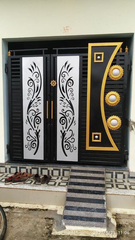 front gate design front door paint front door style front door decor home front exterior homes front exterior Paint Front Door, Modern Iron Gate Designs, Modern Front Gate Design, Modern Gate Design, Latest Gate Design, Gate Design Ideas, Front Door Paint, Main Gates, House Front Door Design