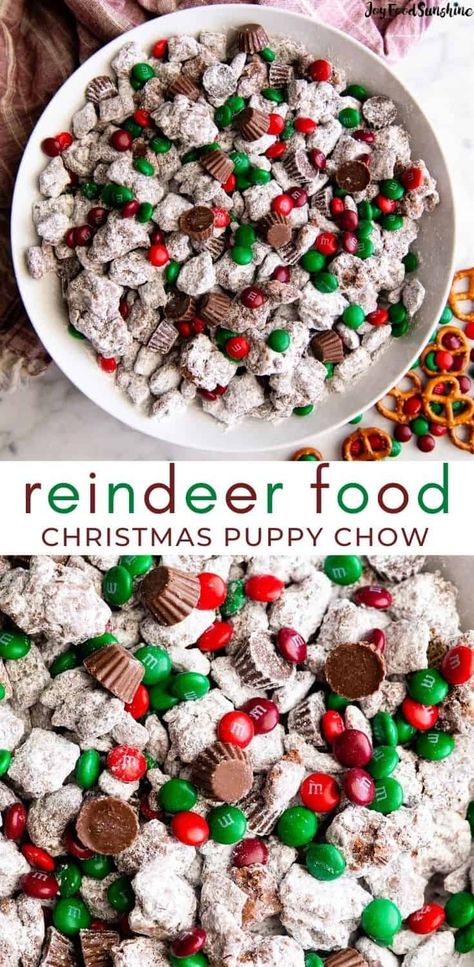 Christmas Puppy Chow, Reindeer Food Recipe, Puppy Chow Christmas, Puppy Chow Recipes, Christmas Baking Recipes, Reindeer Food, Christmas Candy Recipes, Dessert Party, Holiday Snacks