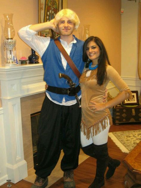 Cute! Pocahontas And John Smith Costumes, John Smith Costume, Costume Modest, John Smith Pocahontas, Pocahontas Halloween Costume, Pocahontas Halloween, Pocahontas John Smith, Pocahontas Cosplay, Homemade Mermaid Costumes