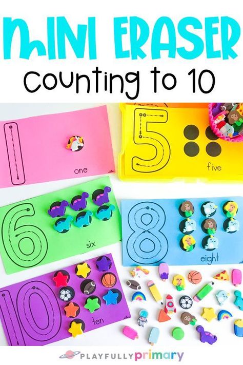 Counting 1-10 | Numbers to 10 Mats Preschool Number Of The Week, Counting Games Preschool, Asd Preschool Activities, Mini Eraser Activities Preschool, One To One Correspondence Preschool, One To One Correspondence Activities, Counting To 10 Activities, Maths Geometry, Creative Curriculum Preschool