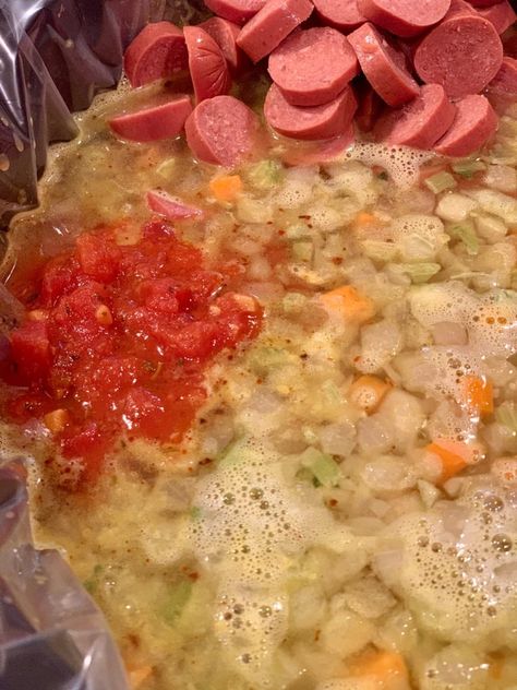 Lazy Lentil Hot-Dog Soup - The Lazy Slow Cooker Hot Dog Soup, Dog Soup, Lentil Soups, Slow Cooker Lentil Soup, Slow Cooker Lentils, Beef Hot Dogs, Canning Diced Tomatoes, Hot Pepper Sauce, Green Sauce