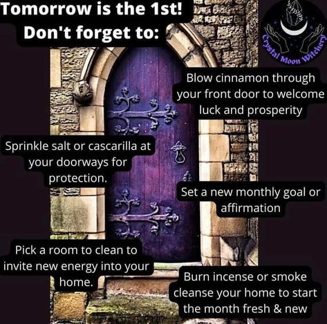 First Of The Month, House Cleansing, Witchy Tips, Witch Rituals, Wiccan Magic, Purple Door, Witch Spirituality, Magic Spell Book, Magical Home