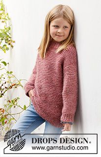 Children - Free knitting patterns and crochet patterns by DROPS Design Free Chunky Knitting Patterns, Kids Sweater Pattern, Easy Sweater Knitting Patterns, Kids Knitting Patterns, Knitting Patterns Free Sweater, Jumper Knitting Pattern, Chunky Knitting Patterns, Jumper Patterns, Chunky Knitting