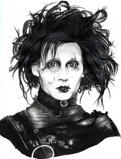 Sketches Of Tattoos, Edward Scissorhands Tattoo, Punk Bands Posters, Illusion Tattoo, Tim Burton Drawings, Tim Burton Tattoo, Johnny Depp Characters, Optical Illusion Tattoos, Illusion Tattoos