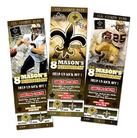 NEW ORLEANS SAINTS BIRTHDAY PARTY INVITATION New Orleans Saints Birthday Party Ideas, Saints Football Party, Football Birthday Party Ideas, Football Birthday Invitations, Football Party Decorations, Saints Game, Football Birthday Party, Saints Football, Invitations Birthday