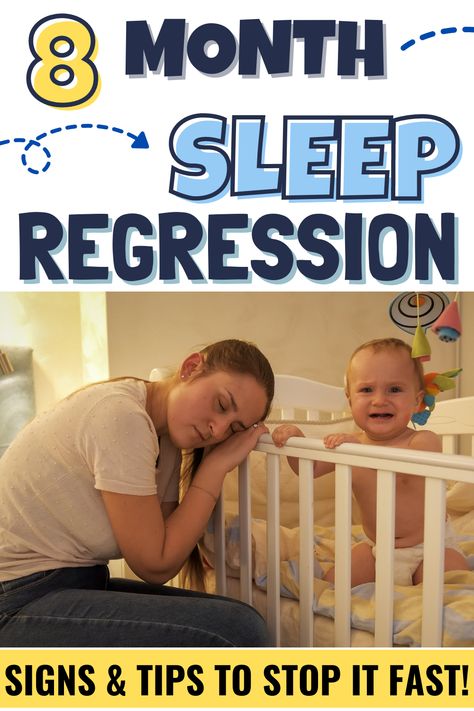 Is your 8, 9 or 10 month old baby suddenly waking up multiple times at night? He might be going through the 8 month sleep regression. Here's all the signs of the sleep regression and tips on how to tackle it fast. #sleepregression #babysleeping Sleep Training 8 Month Old, 8 Month Sleep Regressions, 8 Month Sleep Schedule, 9 Month Sleep Regression, 7 Month Old Sleep, 10 Month Sleep Regression, 8 Month Sleep Regression, Baby Sleep Regression, 7 Month Baby