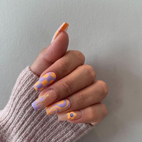 JAJA on Instagram: “Feeling a bit euphoric 💜💛 • @apresnailofficial @the_gelbottle_inc flame and Californian • • #gelxdallas #russianmanidallas #dallasnails…” Neon Orange Nails, Bow Nail Designs, Orange Nail Art, Orange Acrylic Nails, Neon Acrylic Nails, Orange Nail Designs, Purple Acrylic Nails, Spring Acrylic Nails, Subtle Nails