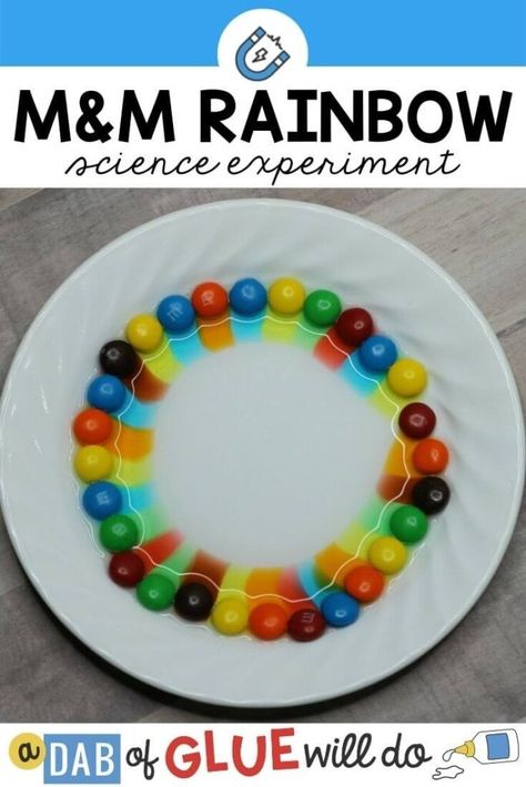 This M&M Rainbow Science Experiment is an easy way to teach students about mixing colors and creating new colors. Add this simple science to your busy day! Rainbow Science Experiment, Toddler Activities Daycare, Science Crafts For Kids, Letter M Crafts, Science Activities For Toddlers, Rainbow Science, Rainbow Experiment, Homeschool Science Experiments, Starting To Run